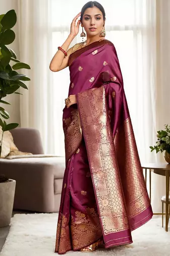 magenta woven design zari banarasi silk blend saree