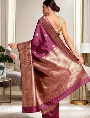 magenta woven design zari banarasi silk blend saree 3