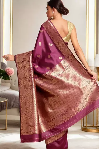 magenta woven design zari banarasi silk blend saree