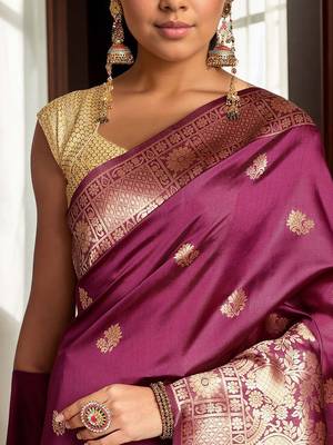 magenta woven design zari banarasi silk blend saree 5