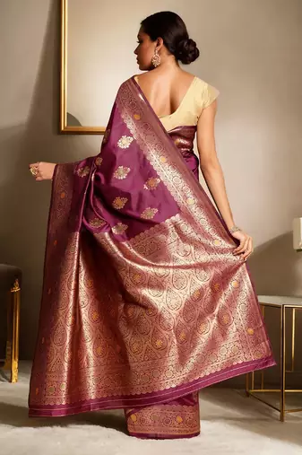 magenta woven design zari banarasi silk blend saree