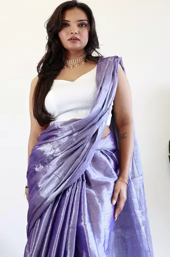 Purple tissue saree with blouse