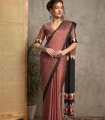 maroon striped block print saree