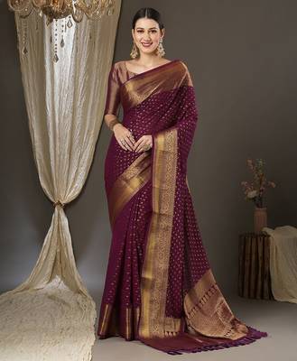 burgundy ethnic motifs zari georgette kanjeevaram saree 1