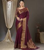 burgundy ethnic motifs zari georgette kanjeevaram saree