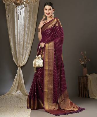 burgundy ethnic motifs zari georgette kanjeevaram saree 2