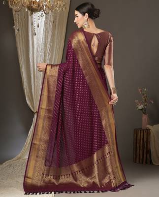 burgundy ethnic motifs zari georgette kanjeevaram saree 3