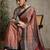 maroon striped crepe block print saree