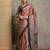 maroon striped crepe block print saree