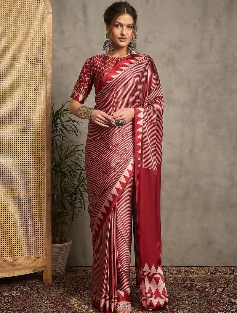 red striped saree with blouse