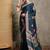 teal ethnic motifs printed crepe block print saree