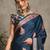 teal ethnic motifs printed crepe block print saree