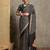 black striped printed crepe block print saree with unstitched blouse piece