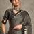 black striped printed crepe block print saree with unstitched blouse piece