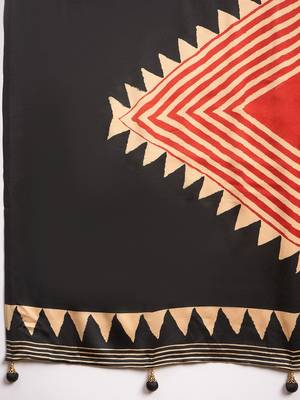 black striped printed crepe block print saree with unstitched blouse piece 5