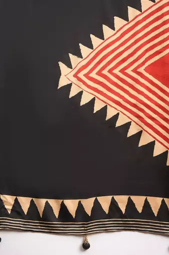 black striped printed crepe block print saree with unstitched blouse piece