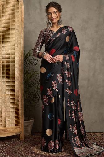 black printed saree with blouse