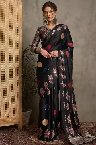 black printed saree with blouse