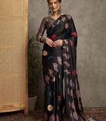 black printed saree with blouse