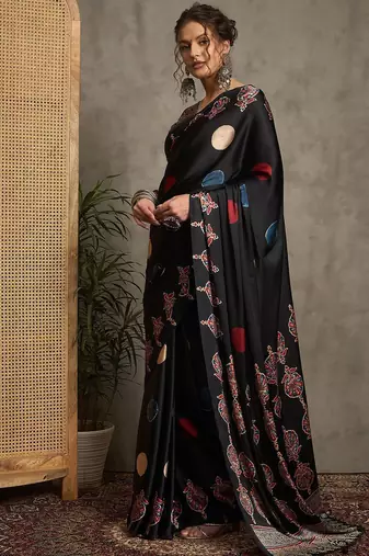 black printed saree with blouse