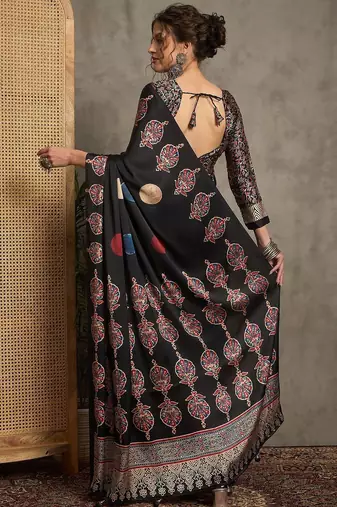 black printed saree with blouse