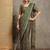 green floral printed crepe block print saree