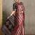 maroon striped crepe block print saree