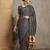 black striped crepe block print saree