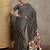 black striped crepe block print saree
