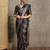black ethnic motifs ajrak crepe block print saree