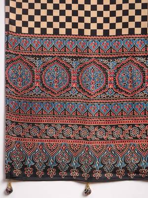 black ethnic motifs ajrak crepe block print saree 5