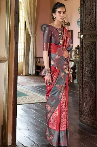 pink banarasi sarees with blouse