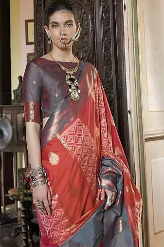 pink banarasi sarees with blouse