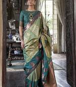 green ethnic motifs embroidered designer saree