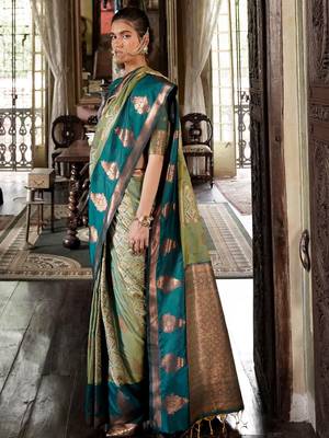 green ethnic motifs embroidered designer saree 2