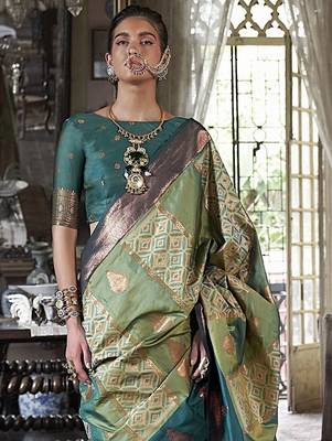 green ethnic motifs embroidered designer saree 3