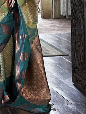 green ethnic motifs embroidered designer saree 4