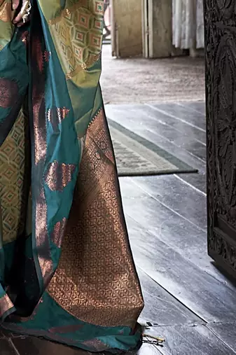 green ethnic motifs embroidered designer saree