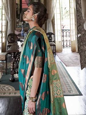 green ethnic motifs embroidered designer saree 5