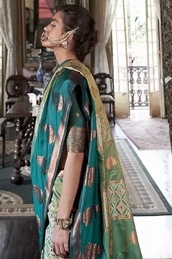 green ethnic motifs embroidered designer saree