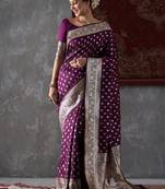 purple ethnic motifs woven design zari kanjeevaram silk blend saree