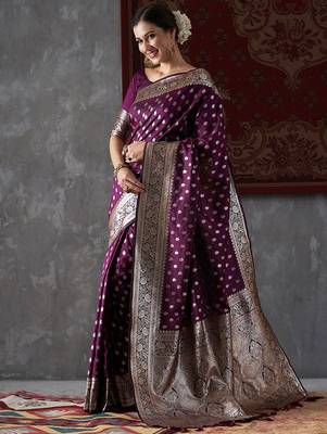 purple ethnic motifs woven design zari kanjeevaram silk blend saree 2