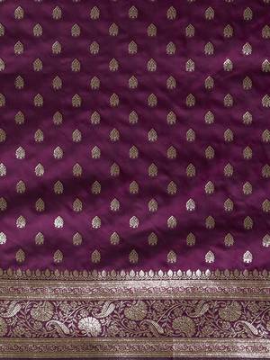 purple ethnic motifs woven design zari kanjeevaram silk blend saree 5
