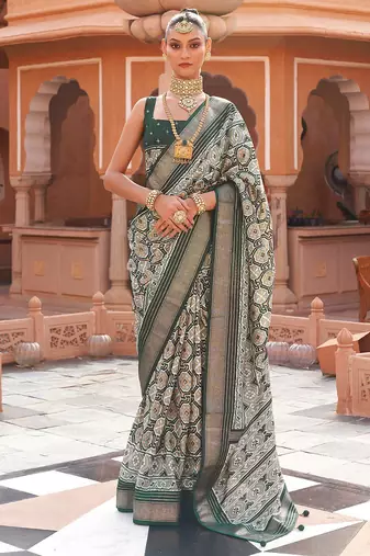 Grey ethnic motifs zari silk blend pochampally saree