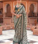 Grey ethnic motifs zari silk blend pochampally saree
