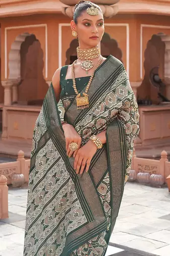 Grey ethnic motifs zari silk blend pochampally saree