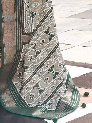 Grey ethnic motifs zari silk blend pochampally saree 4