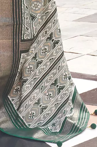 Grey ethnic motifs zari silk blend pochampally saree