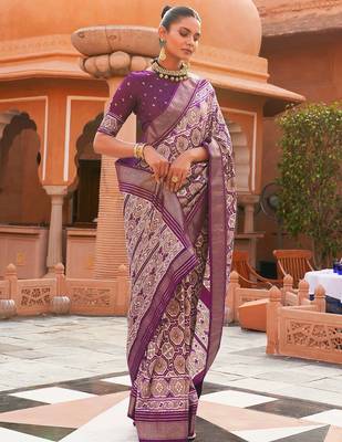 Grey ethnic motifs zari silk blend pochampally saree 1