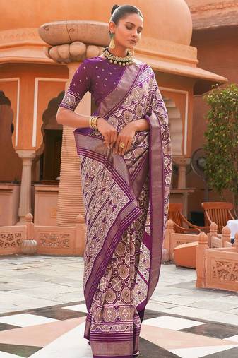 Grey ethnic motifs zari silk blend pochampally saree